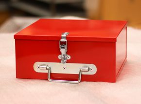 Finished red box with lock and handle